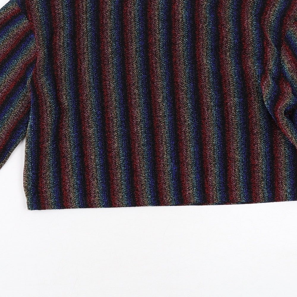 Urban Outfitters Womens Multicoloured Striped Nylon Cropped T-Shirt Size M Round Neck