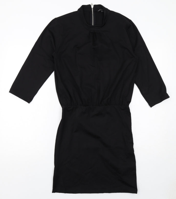 Moss Copenhagen Womens Black Polyamide Shift Size M Round Neck Zip
