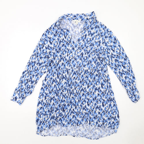 H&M Womens Blue Geometric Viscose Shirt Dress Size S Collared Pullover