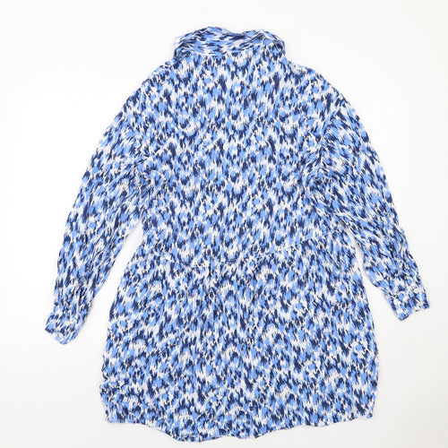 H&M Womens Blue Geometric Viscose Shirt Dress Size S Collared Pullover