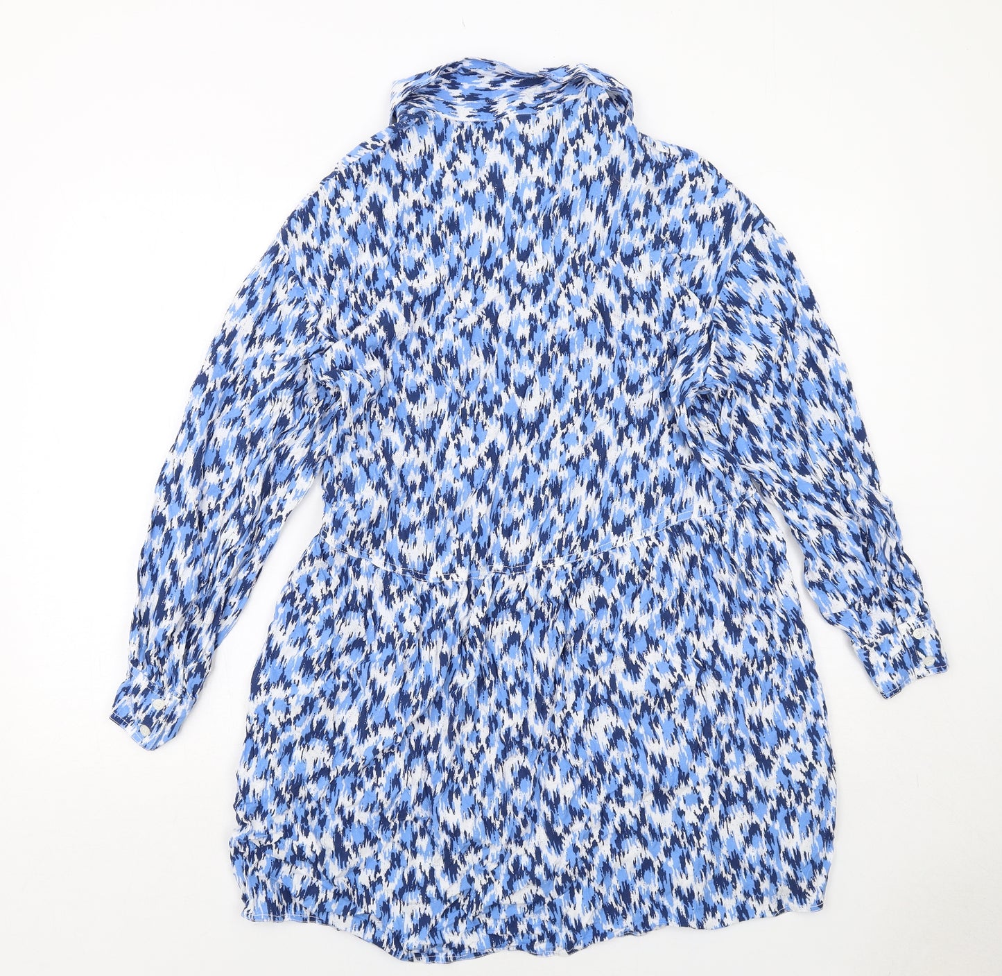 H&M Womens Blue Geometric Viscose Shirt Dress Size S Collared Pullover