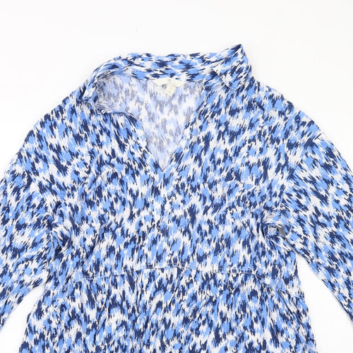 H&M Womens Blue Geometric Viscose Shirt Dress Size S Collared Pullover
