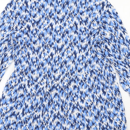 H&M Womens Blue Geometric Viscose Shirt Dress Size S Collared Pullover