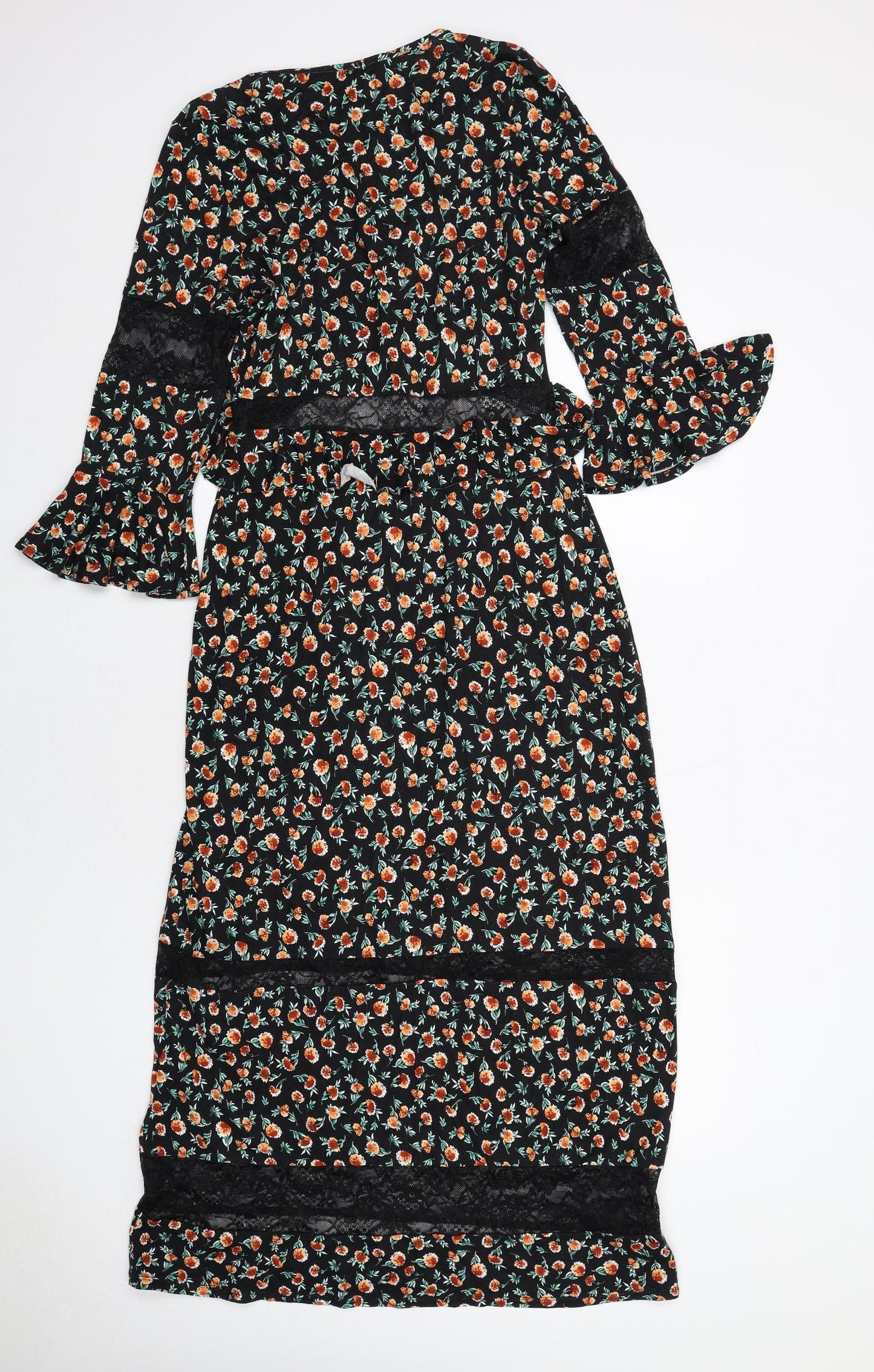 ASOS Womens Black Floral Viscose A-Line Size 10 V-Neck Pullover