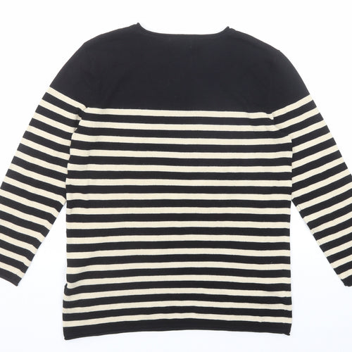 H&M Womens Black Boat Neck Striped Acrylic Pullover Jumper Size XS