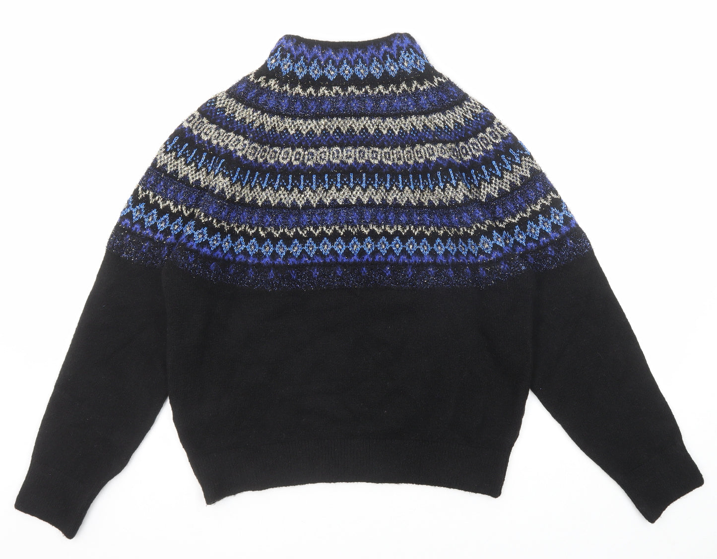 Marks and Spencer Womens Black High Neck Fair Isle Acrylic Pullover Jumper Size M