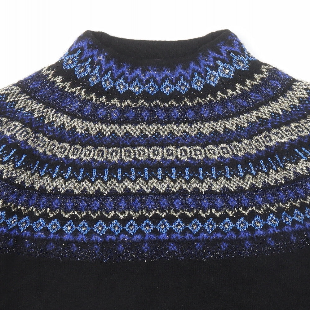 Marks and Spencer Womens Black High Neck Fair Isle Acrylic Pullover Jumper Size M