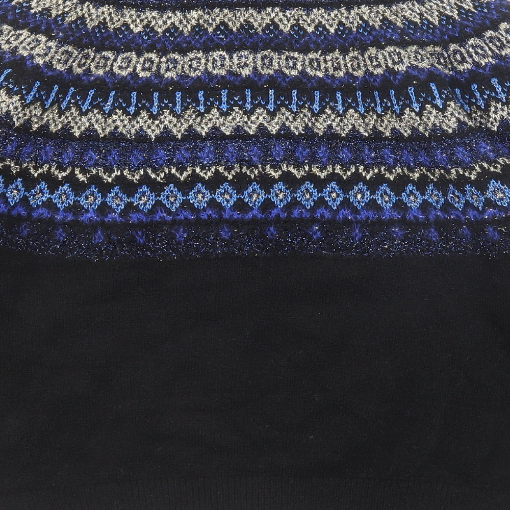 Marks and Spencer Womens Black High Neck Fair Isle Acrylic Pullover Jumper Size M