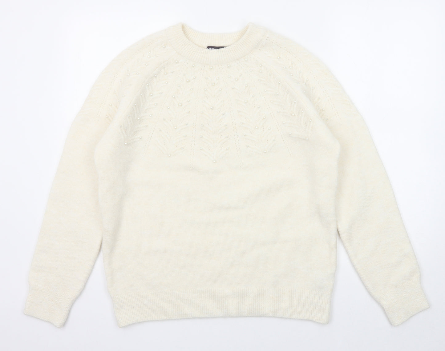 Marks and Spencer Womens Ivory Crew Neck Acrylic Pullover Jumper Size M