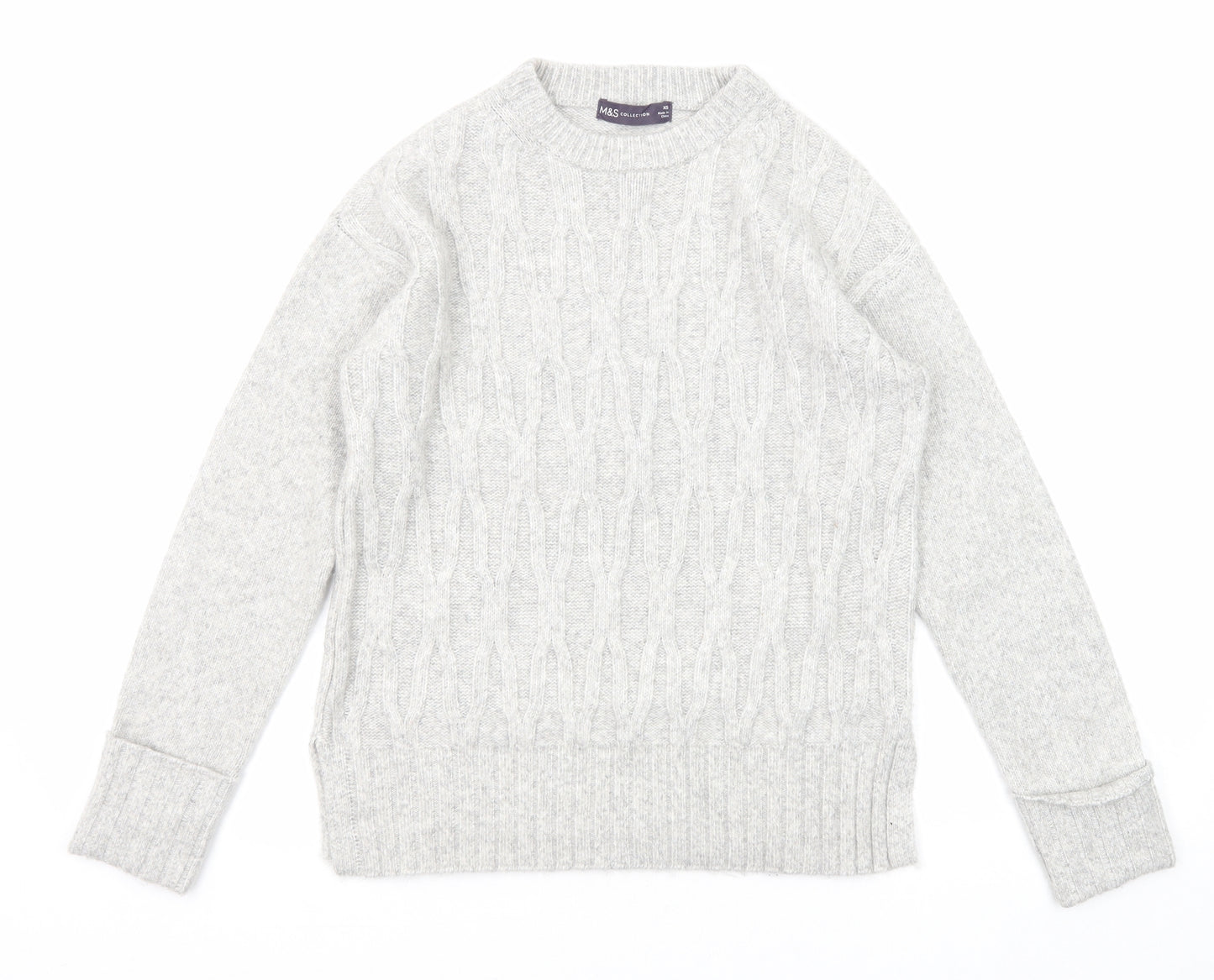 Marks and Spencer Womens Grey Crew Neck Polyester Pullover Jumper Size XS - Textured