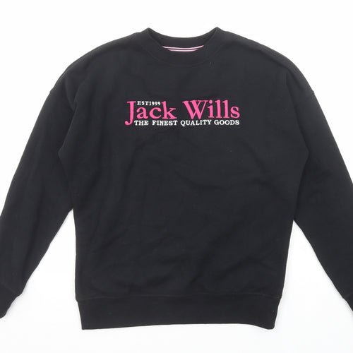 Jack Wills Womens Black Cotton Pullover Sweatshirt Size 6 Pullover