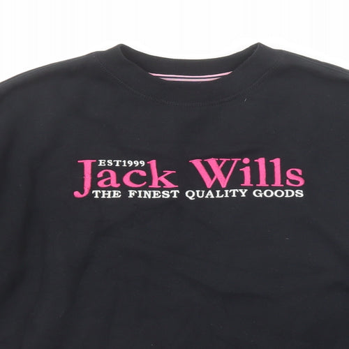 Jack Wills Womens Black Cotton Pullover Sweatshirt Size 6 Pullover