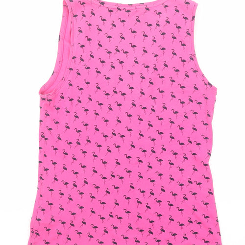 M&Co Womens Pink Geometric Cotton Basic Tank Size 12 Round Neck - Crochet Detail, Flamingo Pattern