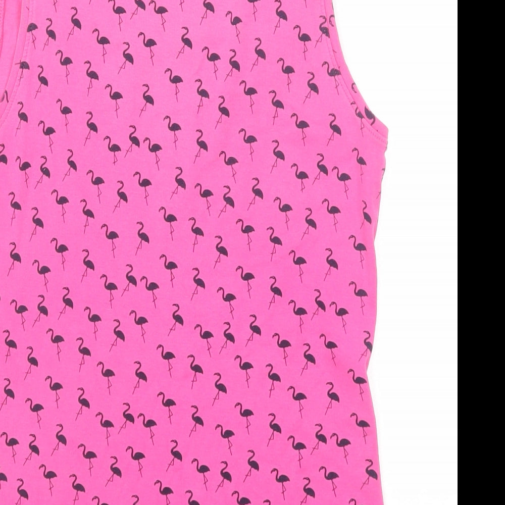 M&Co Womens Pink Geometric Cotton Basic Tank Size 12 Round Neck - Crochet Detail, Flamingo Pattern