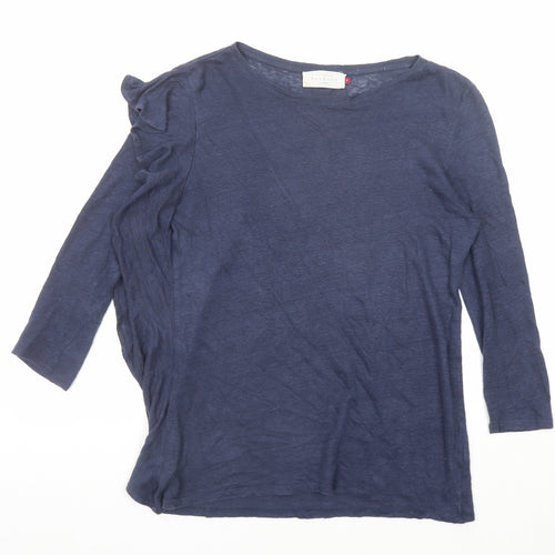 John Lewis Womens Blue Linen Basic T-Shirt Size 8 Round Neck