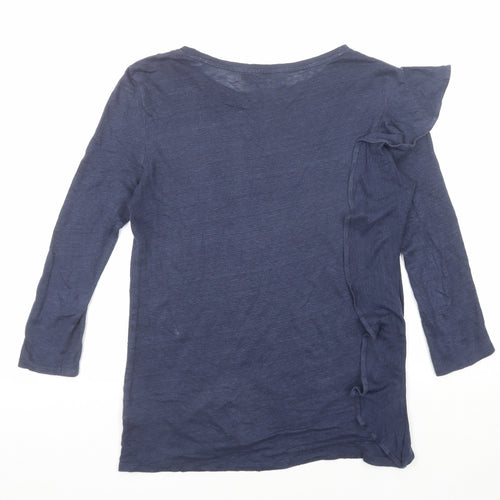 John Lewis Womens Blue Linen Basic T-Shirt Size 8 Round Neck