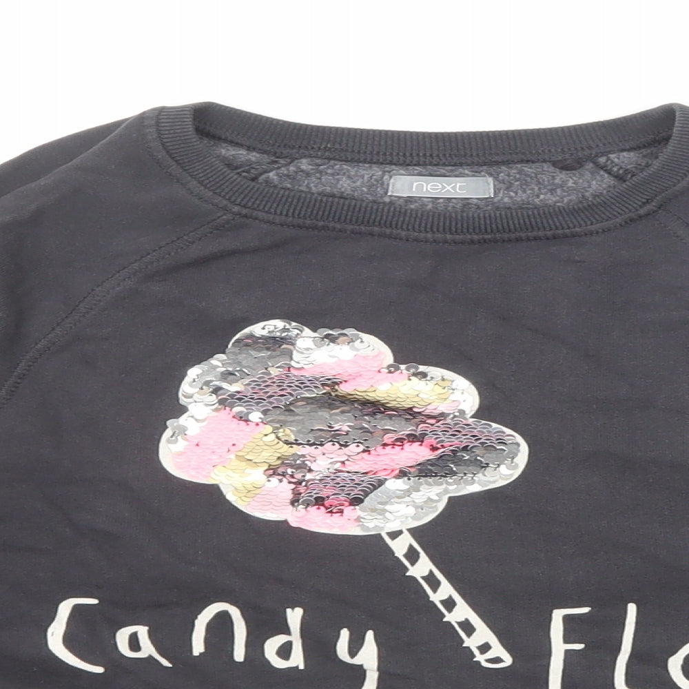NEXT Girls Grey Geometric Cotton Pullover Sweatshirt Size 8 Years Pullover - Candy Floss