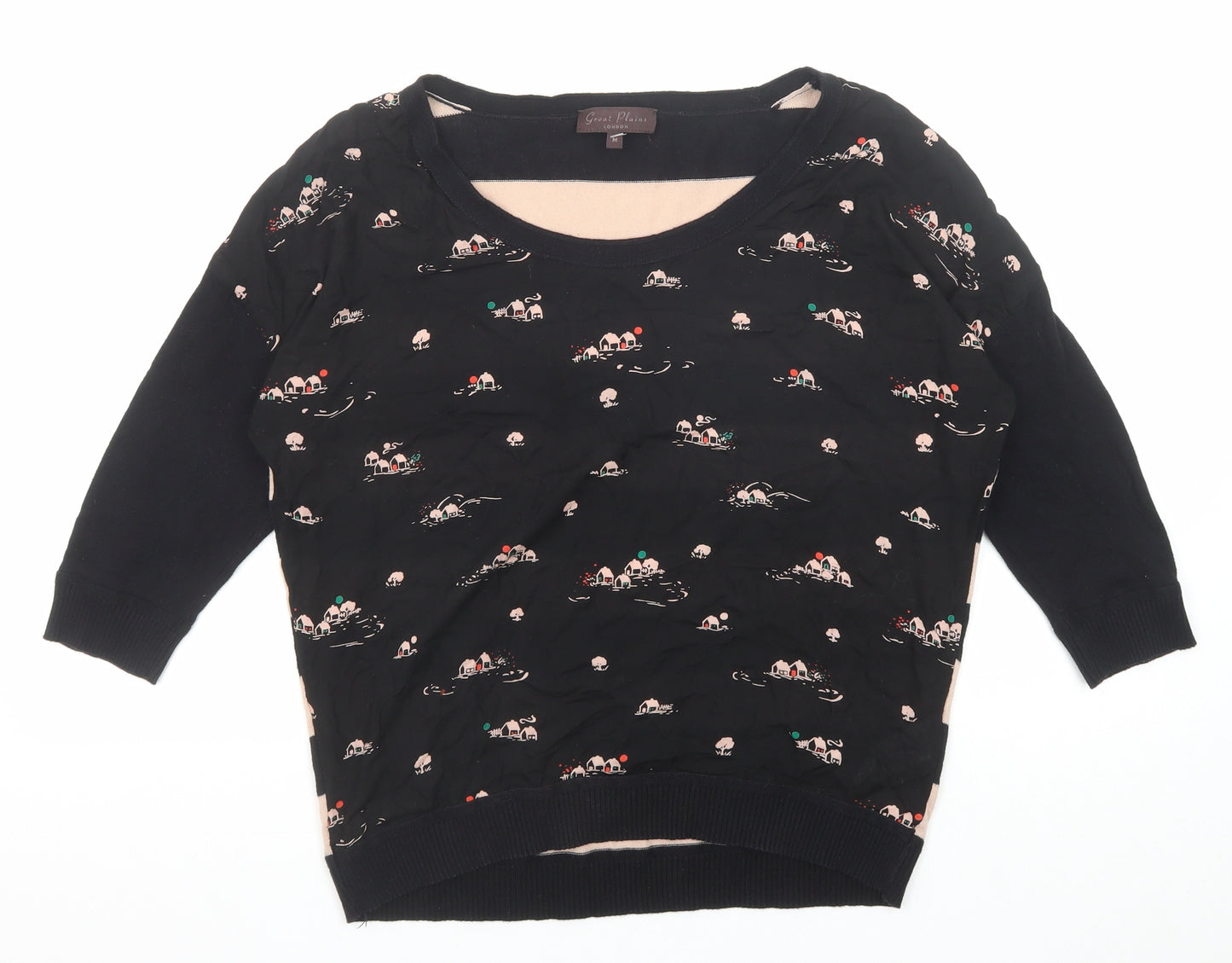 Great plains Womens Black Boat Neck Geometric Modal Pullover Jumper Size M