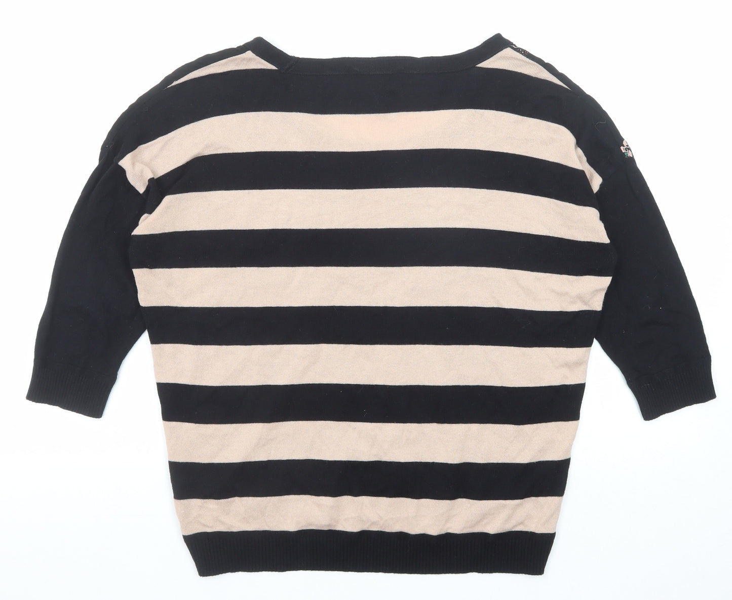 Great plains Womens Black Boat Neck Geometric Modal Pullover Jumper Size M