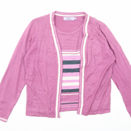EWM Womens Purple Round Neck Striped Acrylic Cardigan Jumper Size 10 - Twin Set
