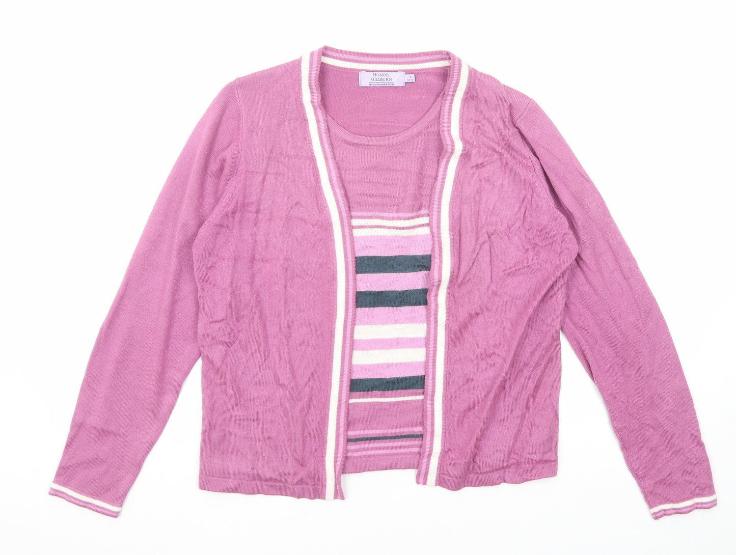 EWM Womens Purple Round Neck Striped Acrylic Cardigan Jumper Size 10 - Twin Set