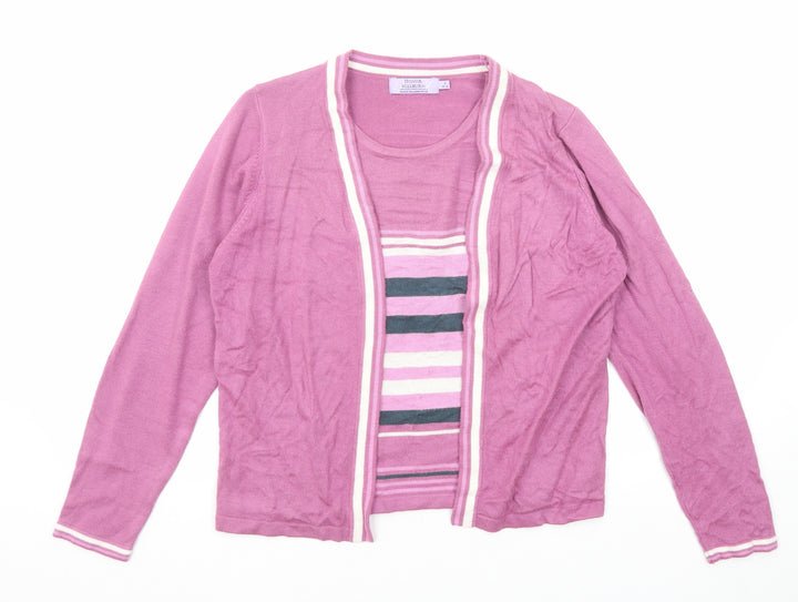 EWM Womens Purple Round Neck Striped Acrylic Cardigan Jumper Size 10 - Twin Set