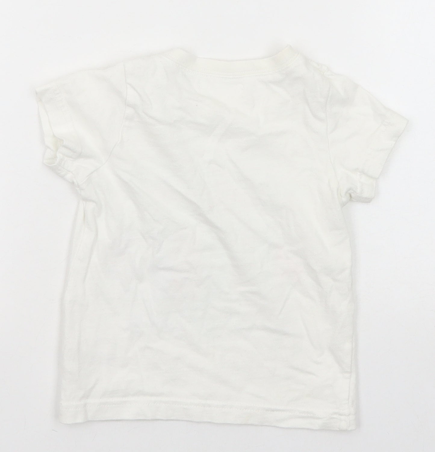 M&Co Boys White Cotton Pullover T-Shirt Size 2-3 Years Crew Neck Button - Mischief