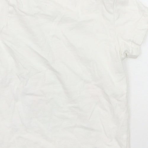 M&Co Boys White Cotton Pullover T-Shirt Size 2-3 Years Crew Neck Button - Mischief