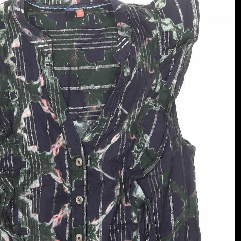 Pilcro Womens Blue Geometric Cotton Basic Button-Up Size XS V-Neck