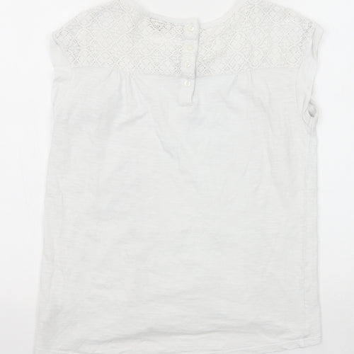 NEXT Girls White Cotton Basic T-Shirt Size 11 Years Round Neck Button - Lace Detail