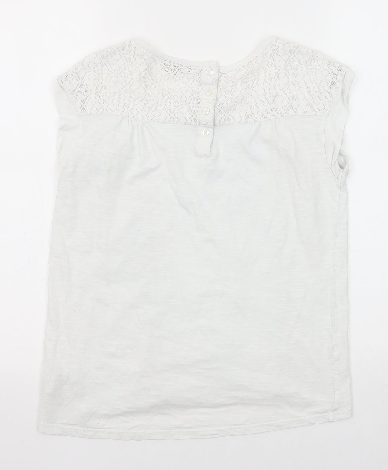 NEXT Girls White Cotton Basic T-Shirt Size 11 Years Round Neck Button - Lace Detail
