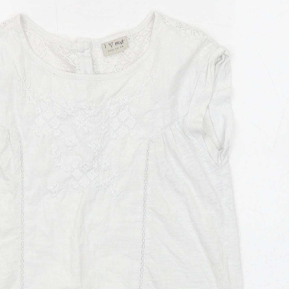 NEXT Girls White Cotton Basic T-Shirt Size 11 Years Round Neck Button - Lace Detail