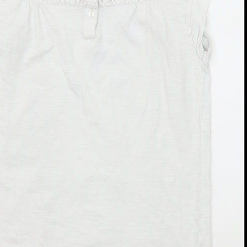 NEXT Girls White Cotton Basic T-Shirt Size 11 Years Round Neck Button - Lace Detail