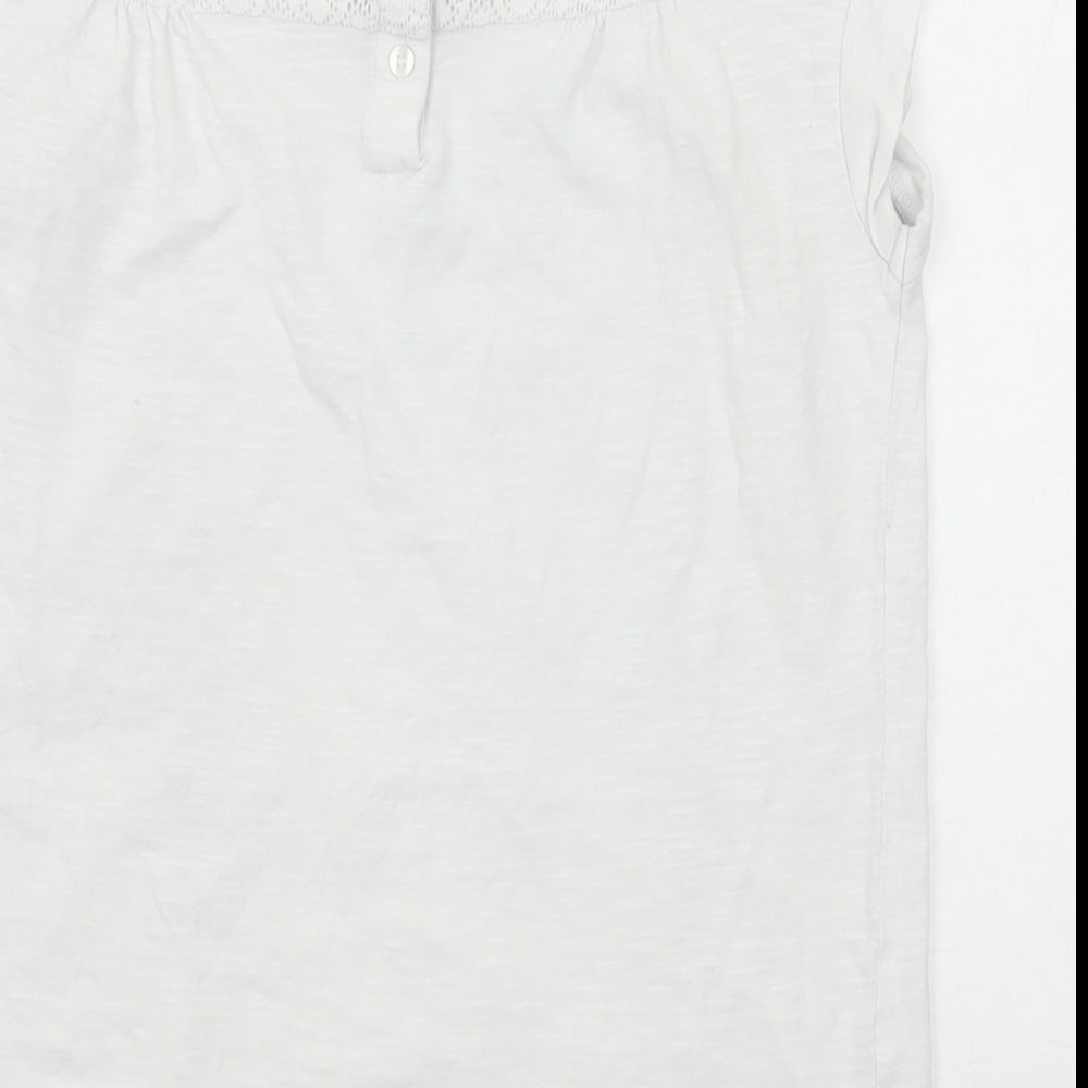 NEXT Girls White Cotton Basic T-Shirt Size 11 Years Round Neck Button - Lace Detail
