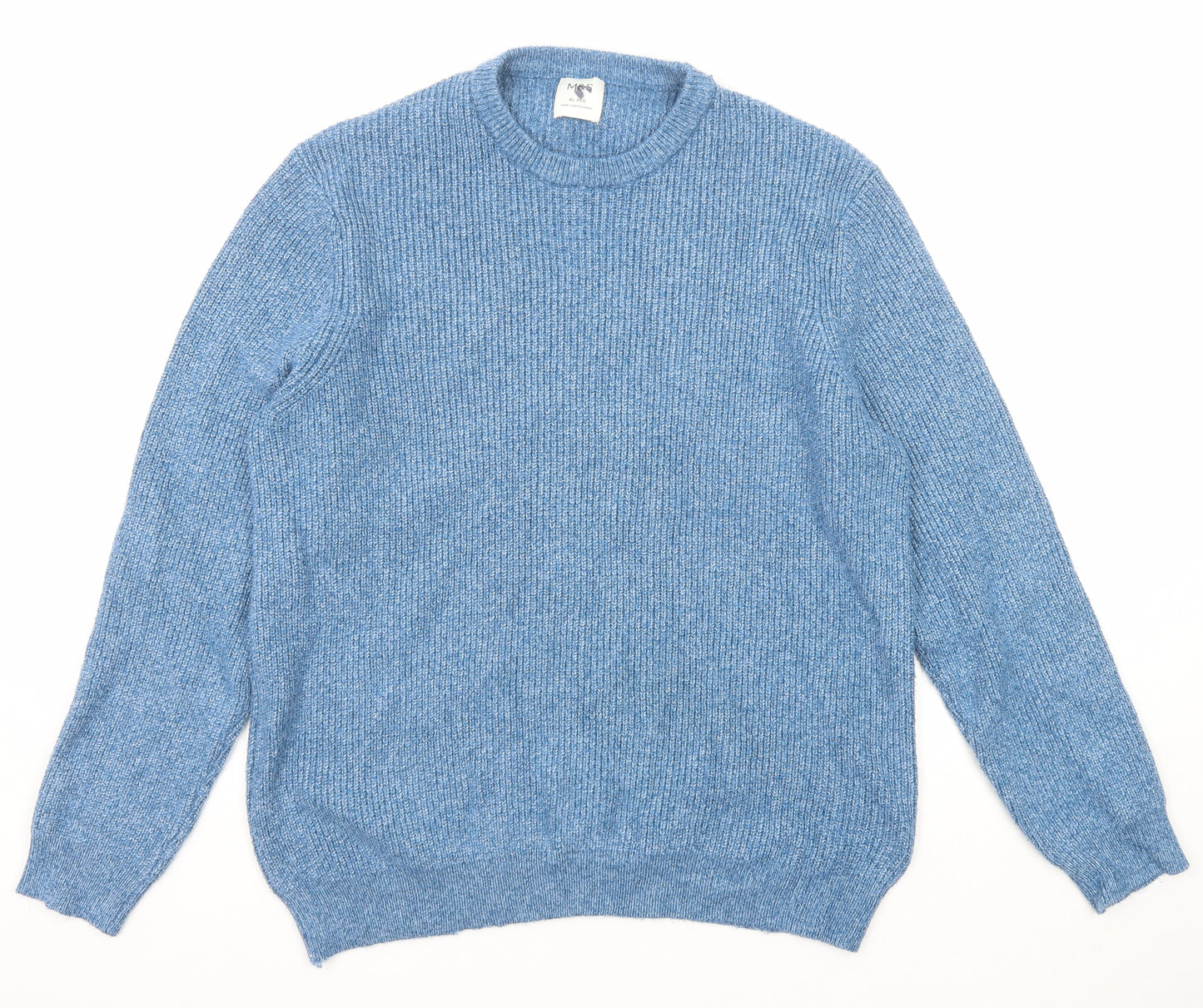 Marks and Spencer Mens Blue Round Neck Polyamide Pullover Jumper Size XL Long Sleeve