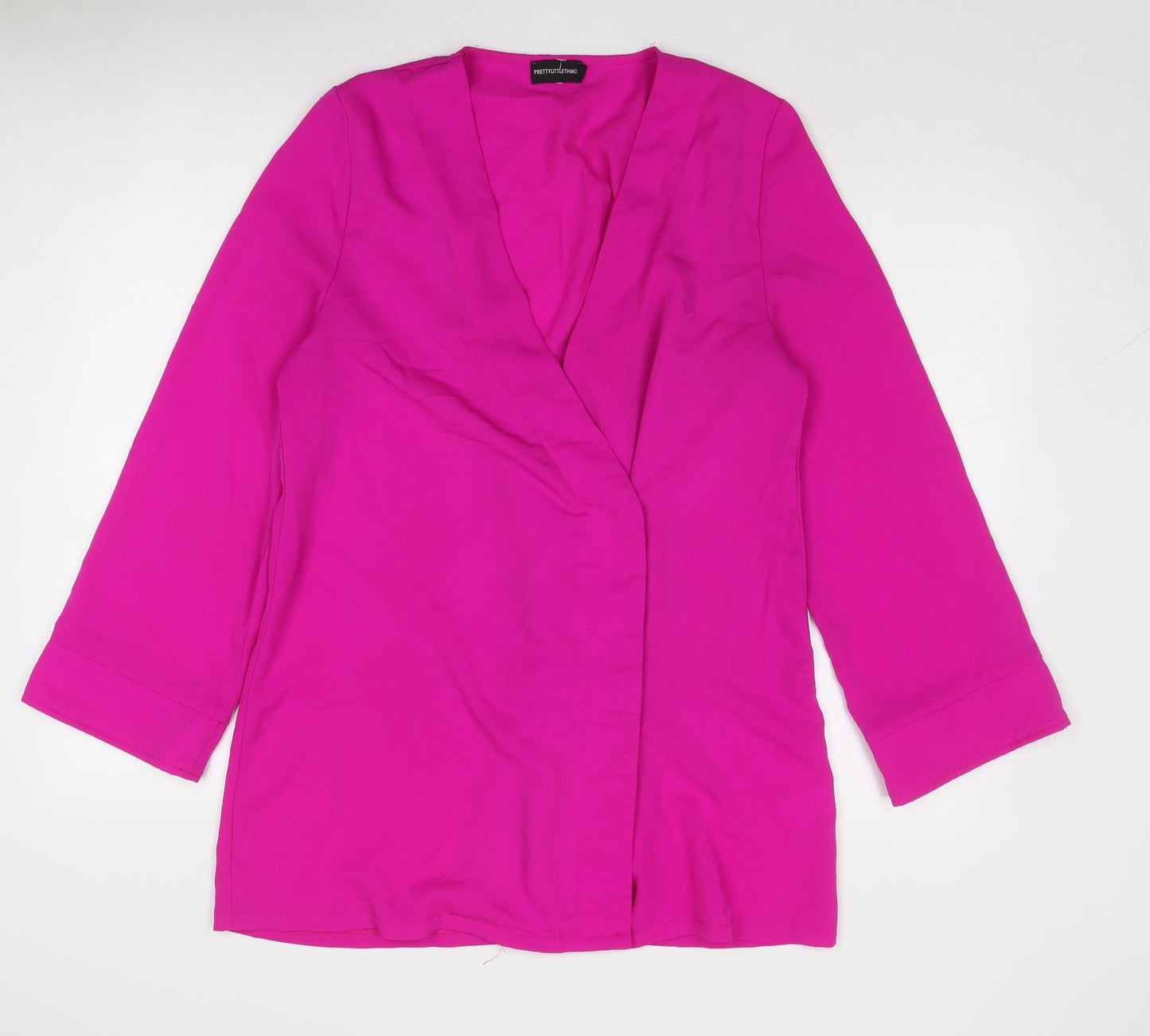 PRETTYLITTLETHING Womens Pink Polyester Shirt Dress Size 12 V-Neck Button