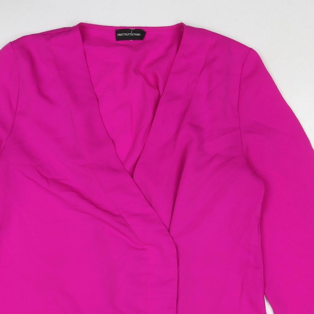 PRETTYLITTLETHING Womens Pink Polyester Shirt Dress Size 12 V-Neck Button