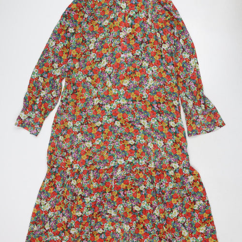 H&M Womens Multicoloured Floral Viscose Shirt Dress Size S Collared Button