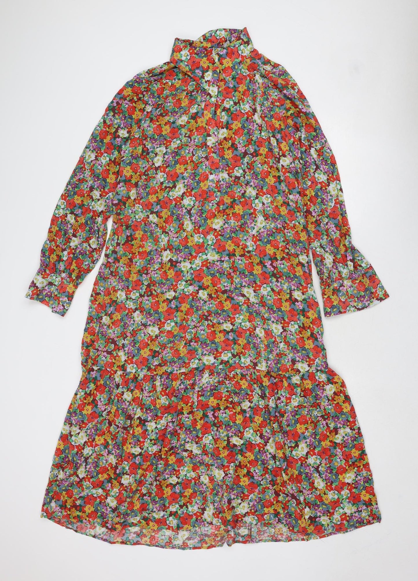 H&M Womens Multicoloured Floral Viscose Shirt Dress Size S Collared Button