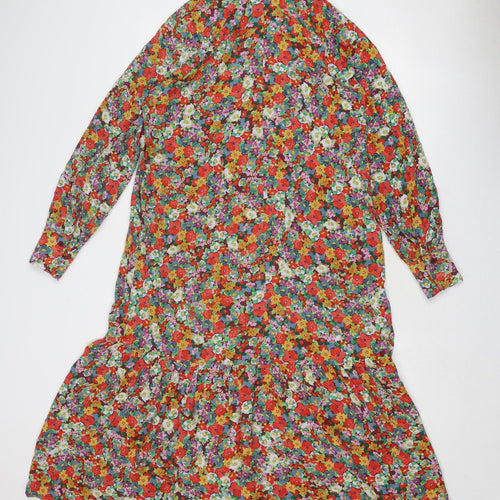 H&M Womens Multicoloured Floral Viscose Shirt Dress Size S Collared Button
