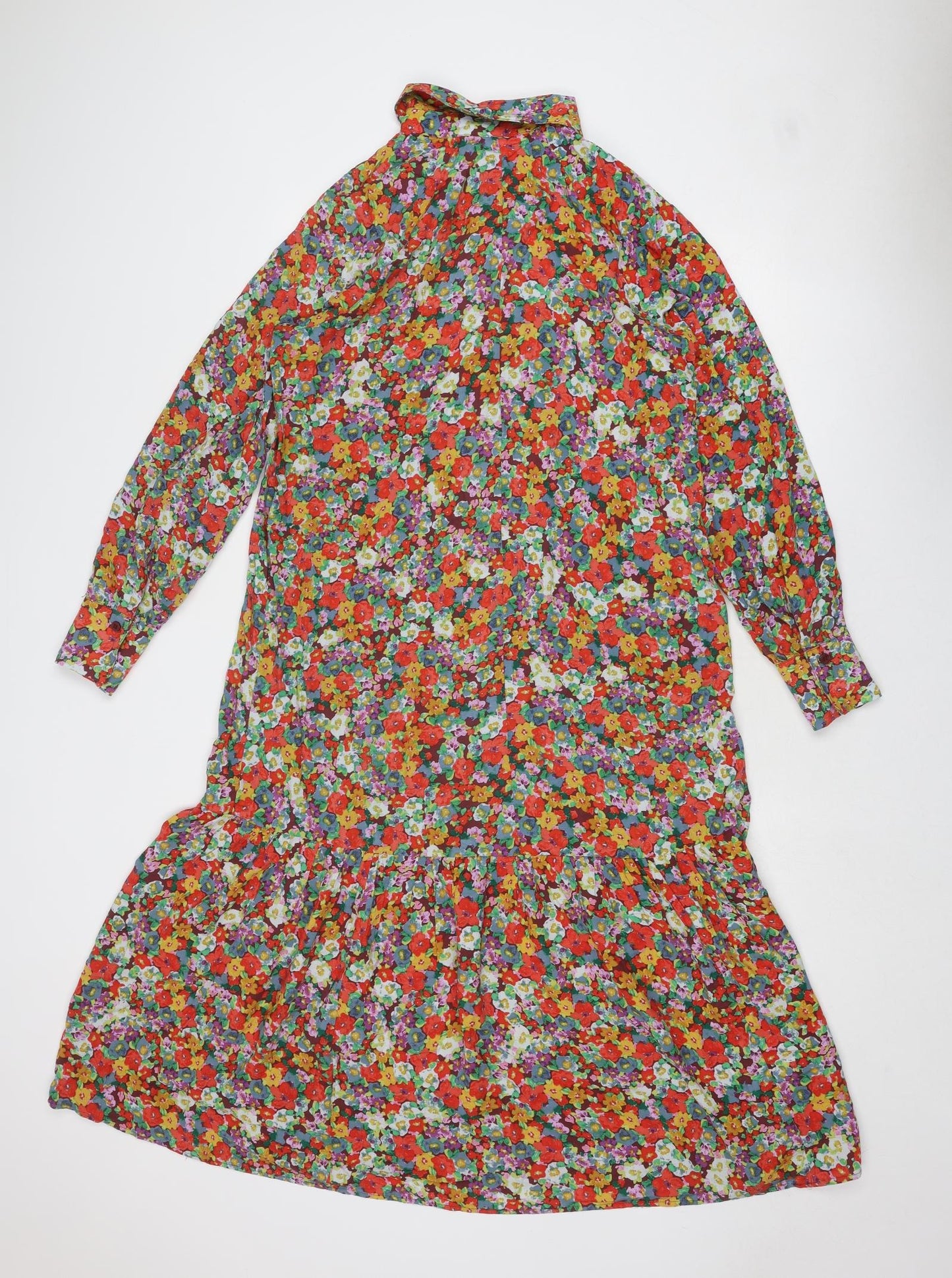 H&M Womens Multicoloured Floral Viscose Shirt Dress Size S Collared Button