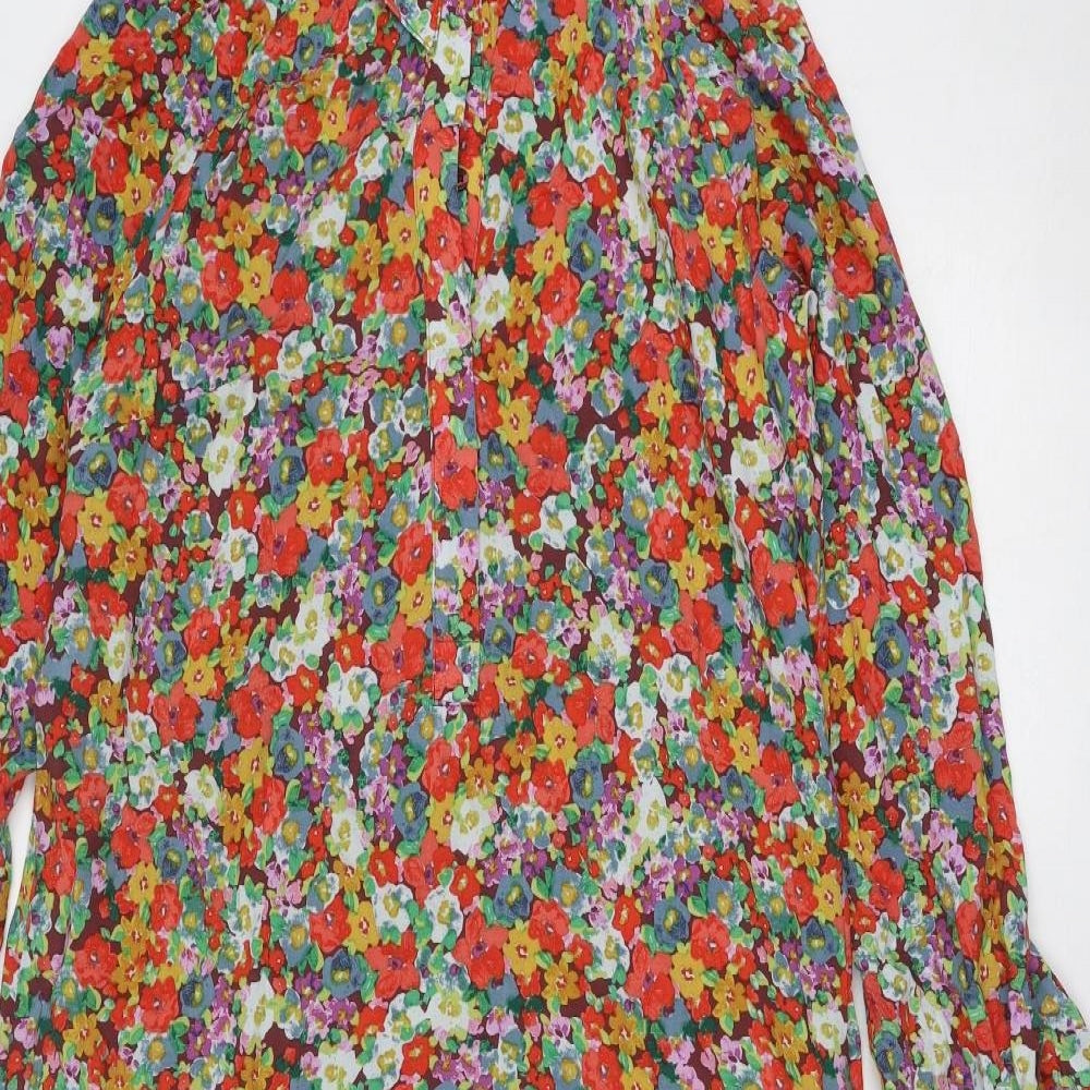 H&M Womens Multicoloured Floral Viscose Shirt Dress Size S Collared Button