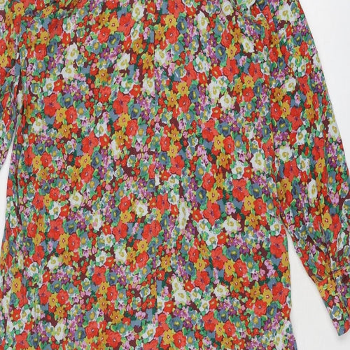 H&M Womens Multicoloured Floral Viscose Shirt Dress Size S Collared Button
