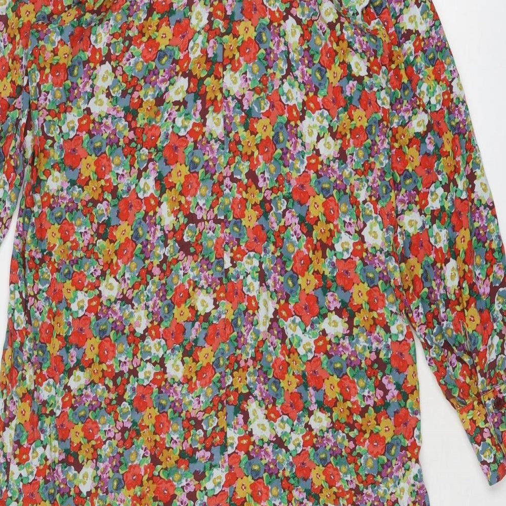 H&M Womens Multicoloured Floral Viscose Shirt Dress Size S Collared Button