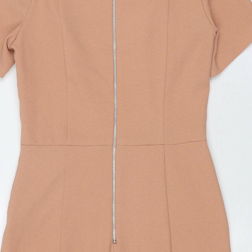 Oasis Womens Beige Polyester Shift Size 10 Round Neck Zip
