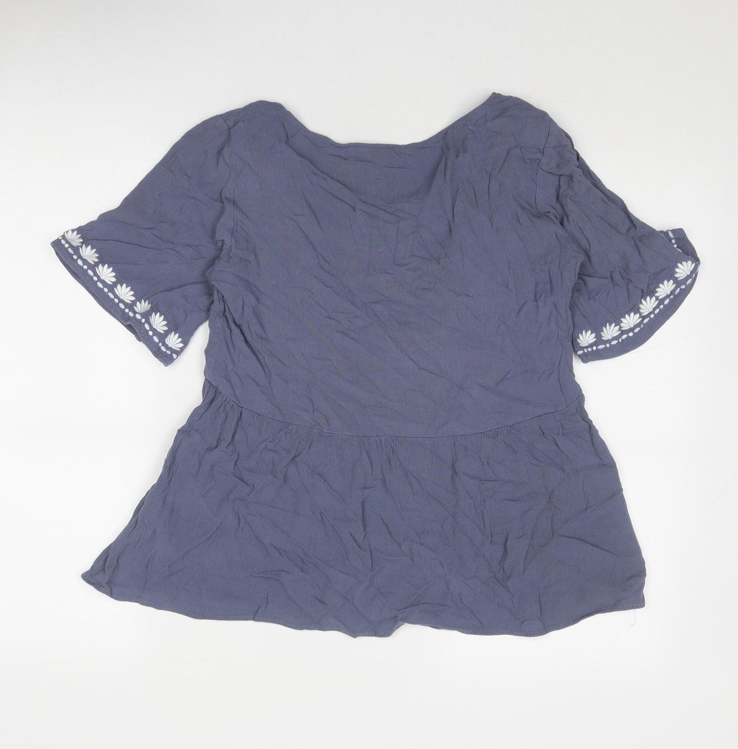 Sapphire Womens Blue Viscose Basic Blouse Size 12 V-Neck - Flower Detail