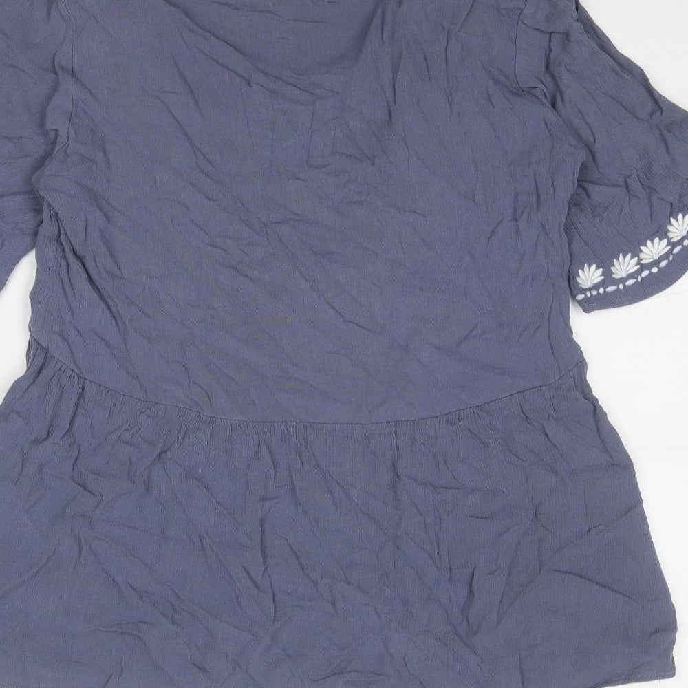 Sapphire Womens Blue Viscose Basic Blouse Size 12 V-Neck - Flower Detail