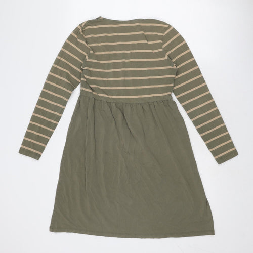 Mama-licious Womens Green Striped Cotton A-Line Size M V-Neck Pullover