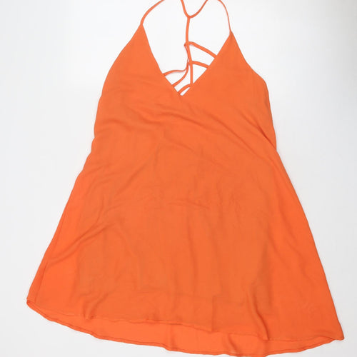 Boohoo Womens Orange Polyester A-Line Size 12 V-Neck Pullover - Open Back
