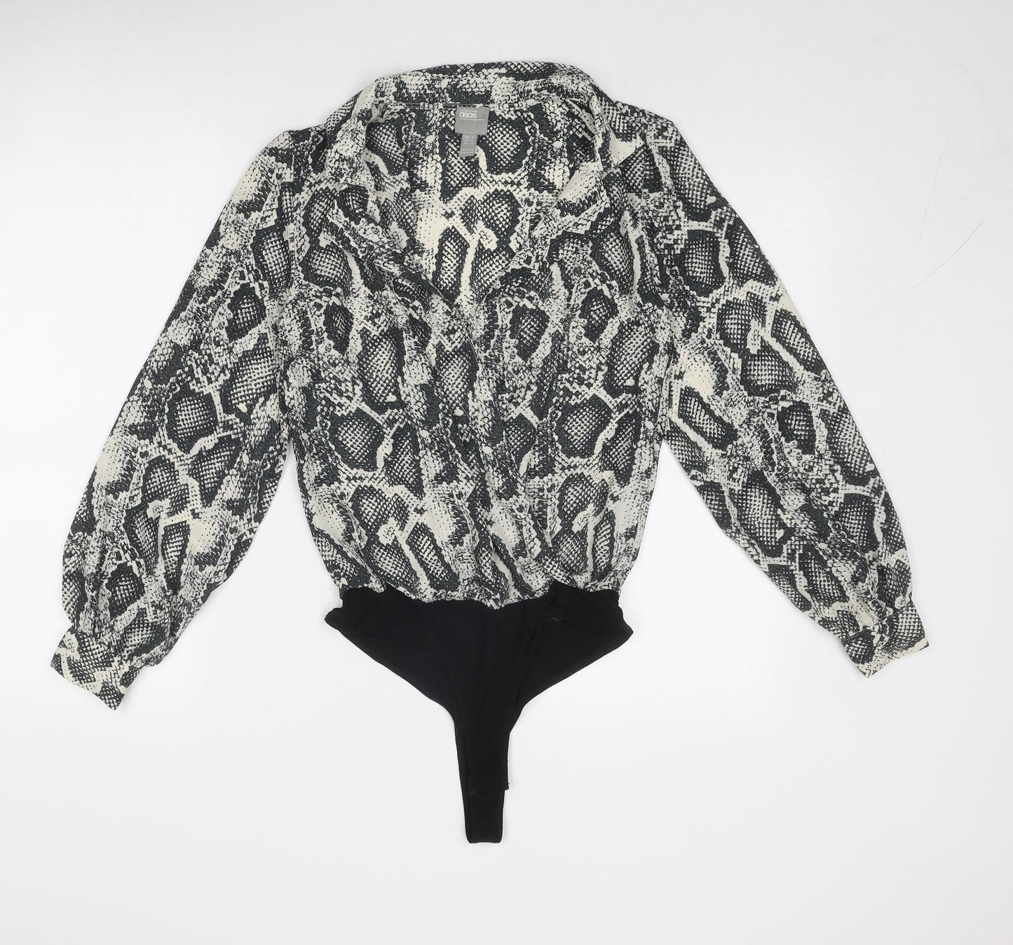 ASOS Womens Grey Animal Print Polyester Bodysuit One-Piece Size 8 Snap - Snake Print